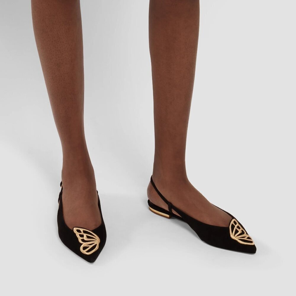 Sophia Webster Black Butterfly Slingback Ballet Flats Suede Size 7 b102
